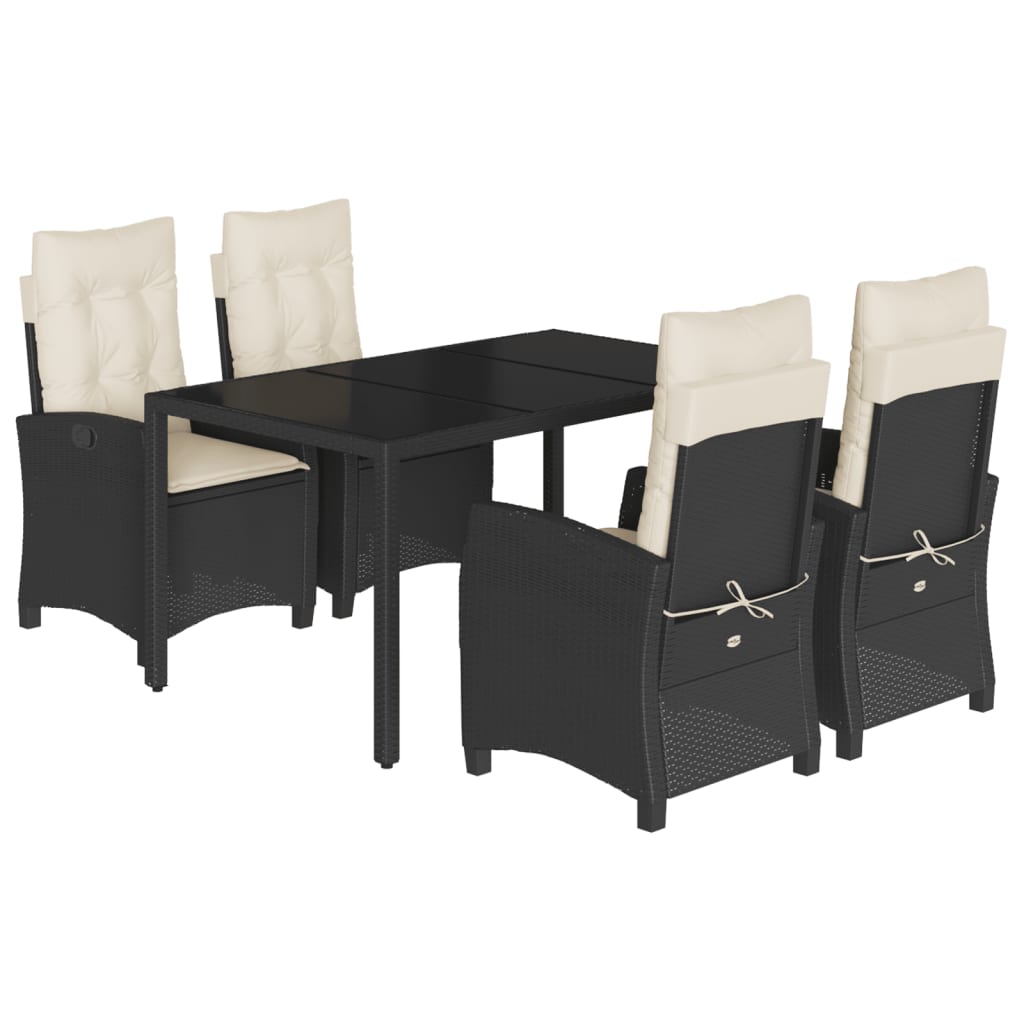 vidaXL 3-delige Tuinset met kussens poly rattan zwart