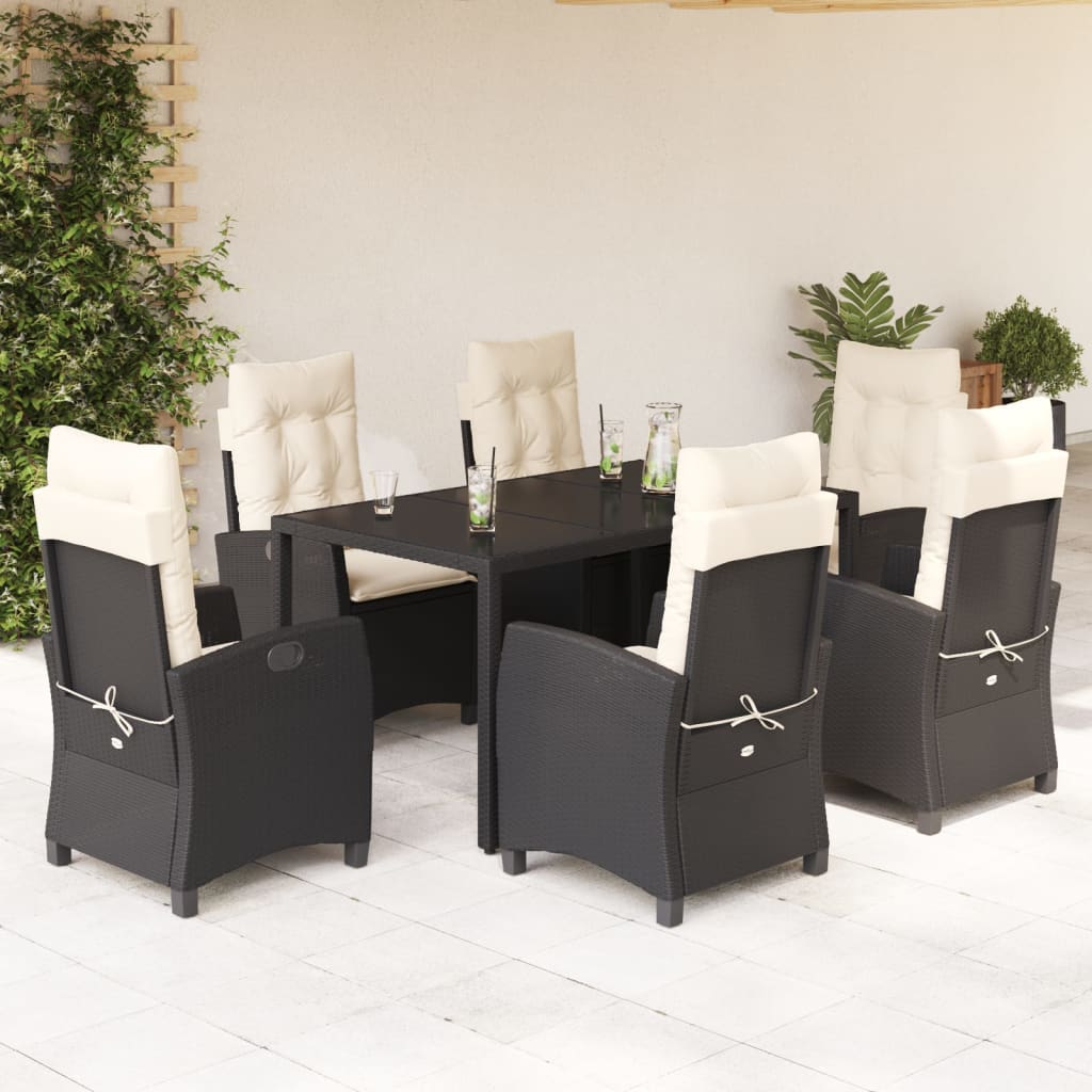 vidaXL 3-delige Tuinset met kussens poly rattan zwart