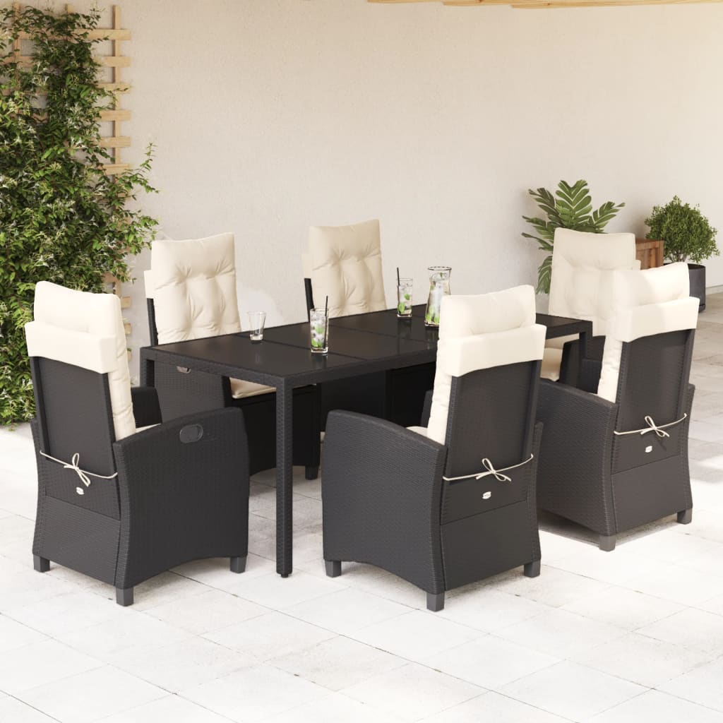 vidaXL 3-delige Tuinset met kussens poly rattan zwart