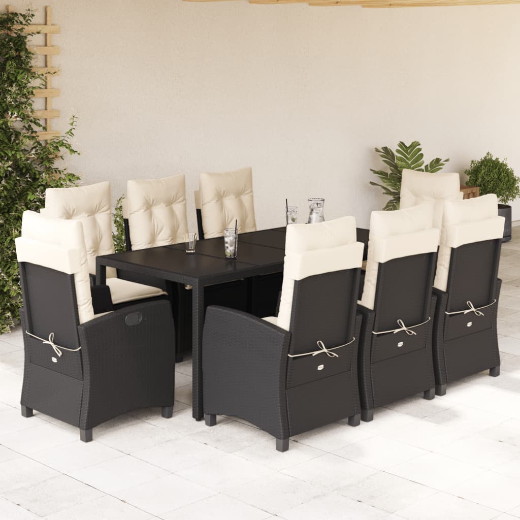 vidaXL 3-delige Tuinset met kussens poly rattan zwart