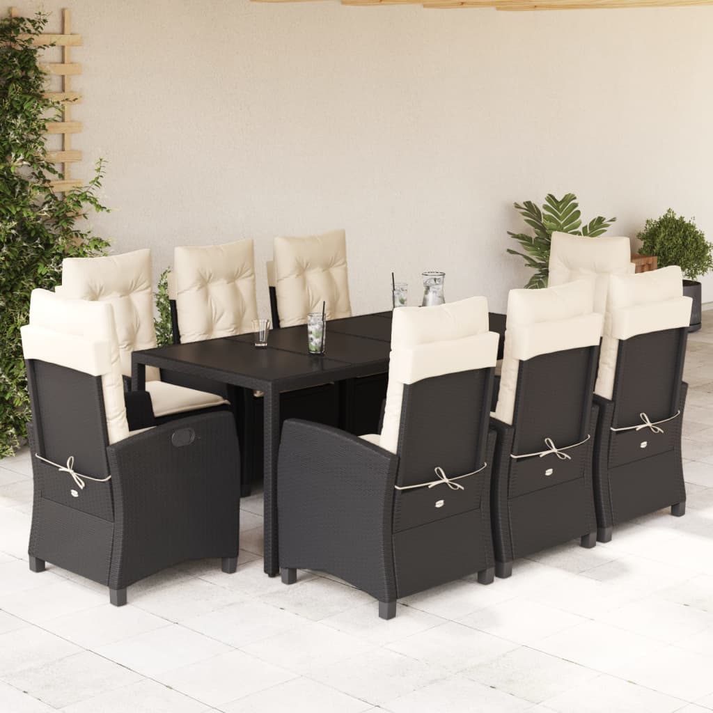 vidaXL 3-delige Tuinset met kussens poly rattan zwart