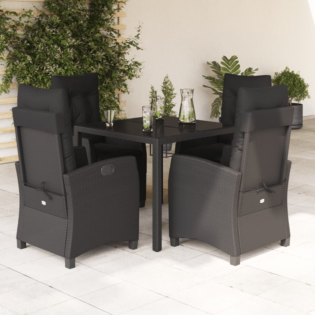 vidaXL 3-delige Tuinset met kussens poly rattan zwart