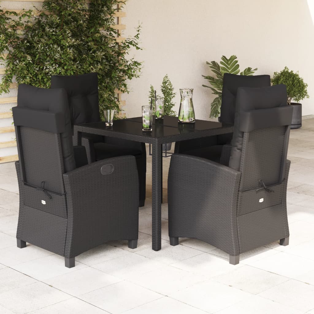 vidaXL 3-delige Tuinset met kussens poly rattan zwart