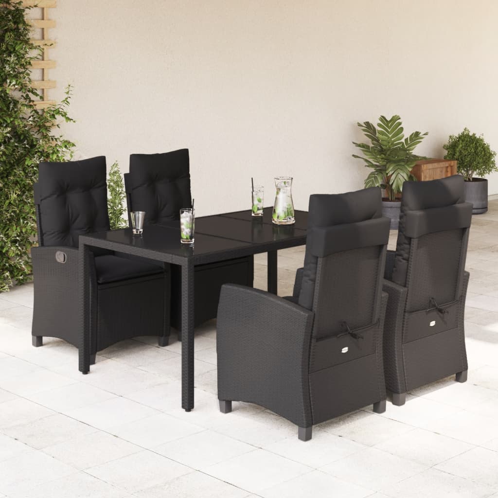 vidaXL 3-delige Tuinset met kussens poly rattan zwart