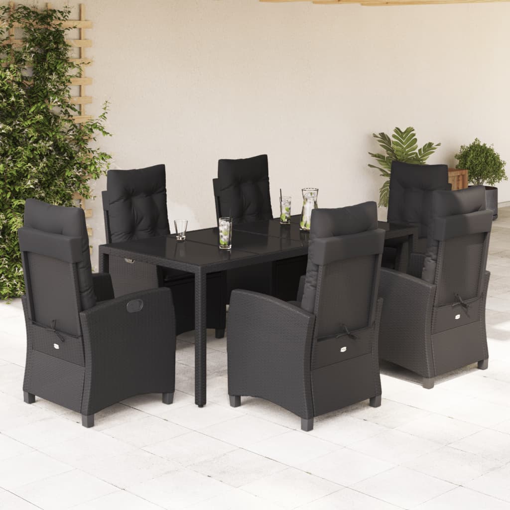 vidaXL 3-delige Tuinset met kussens poly rattan zwart
