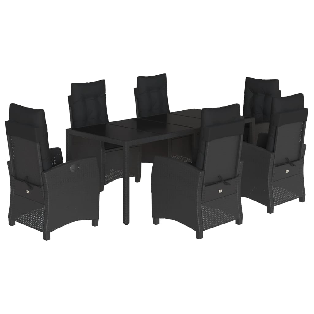 vidaXL 3-delige Tuinset met kussens poly rattan zwart