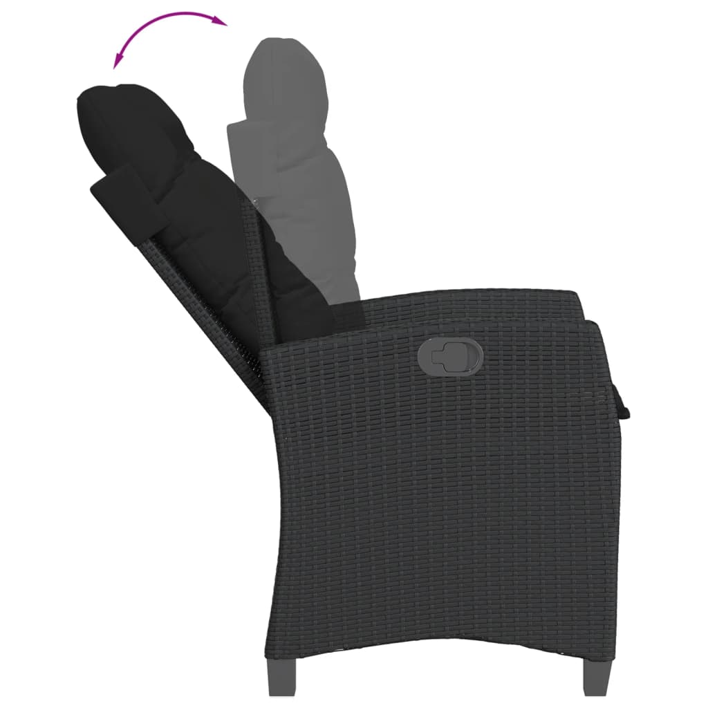 vidaXL 3-delige Tuinset met kussens poly rattan zwart