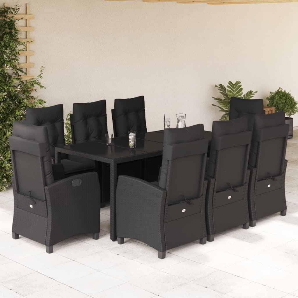vidaXL 3-delige Tuinset met kussens poly rattan zwart