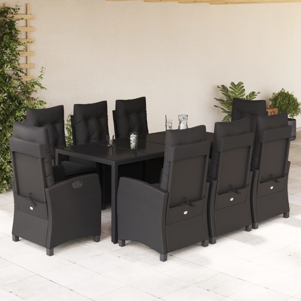 vidaXL 3-delige Tuinset met kussens poly rattan zwart