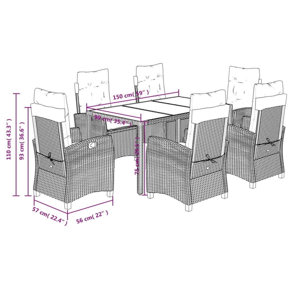vidaXL 3-Piece Garden Lounge Set with Cushions Poly Rattan Grey