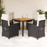 vidaXL 3-delige Tuinset met kussens poly rattan zwart