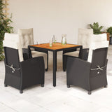 vidaXL 3-delige Tuinset met kussens poly rattan zwart