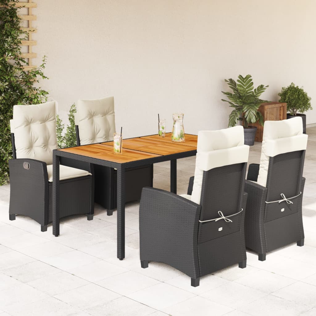 vidaXL 3-delige Tuinset met kussens poly rattan zwart