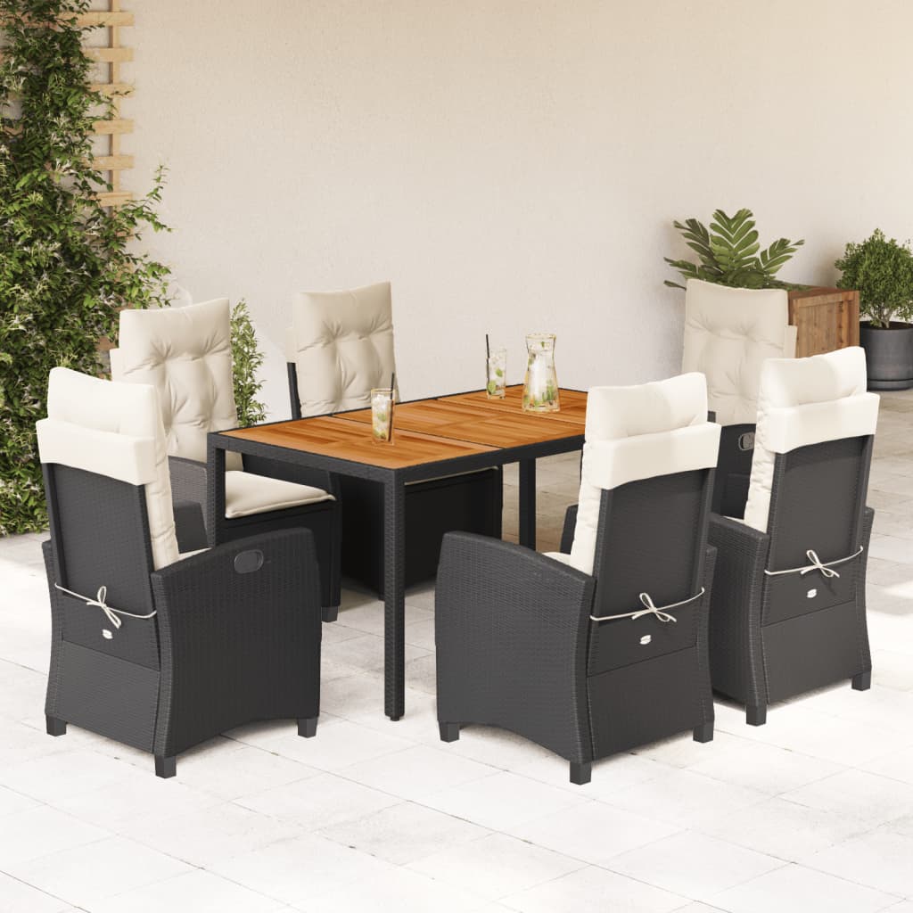 vidaXL 3-delige Tuinset met kussens poly rattan zwart