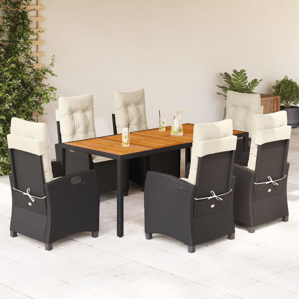 vidaXL 3-delige Tuinset met kussens poly rattan zwart