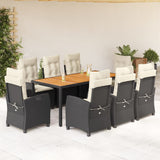 vidaXL 3-delige Tuinset met kussens poly rattan zwart