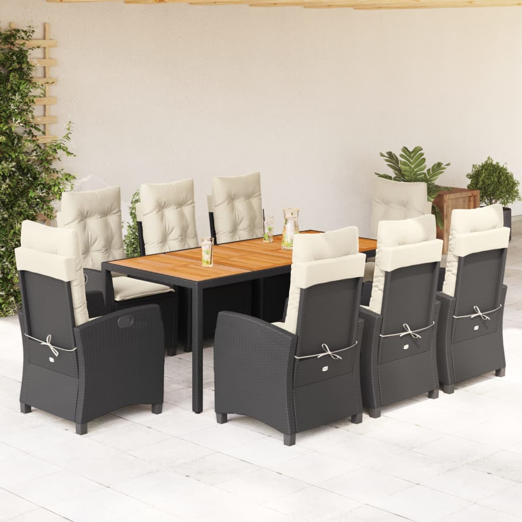 vidaXL 3-delige Tuinset met kussens poly rattan zwart