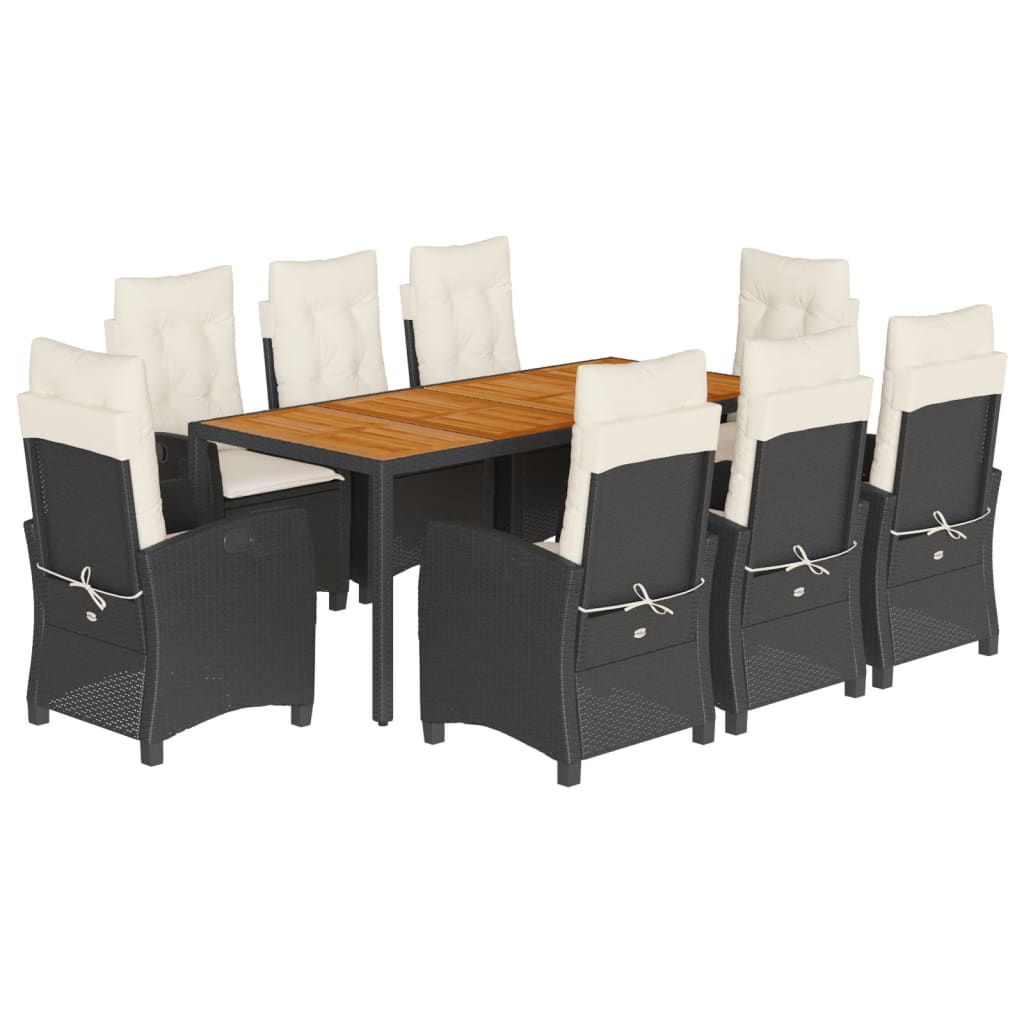 vidaXL 3-delige Tuinset met kussens poly rattan zwart