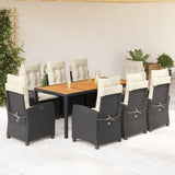 vidaXL 3-delige Tuinset met kussens poly rattan zwart