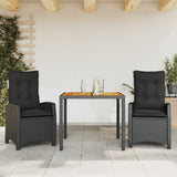 vidaXL 3-delige Tuinset met kussens poly rattan zwart