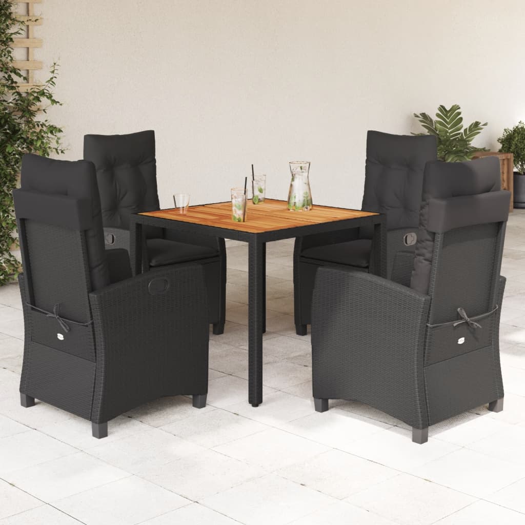 vidaXL 3-delige Tuinset met kussens poly rattan zwart