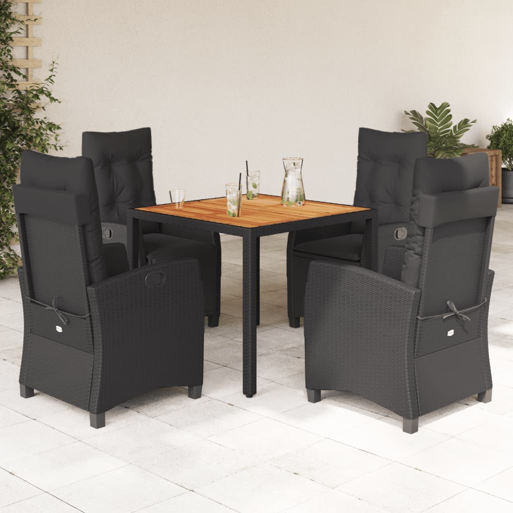 vidaXL 3-delige Tuinset met kussens poly rattan zwart