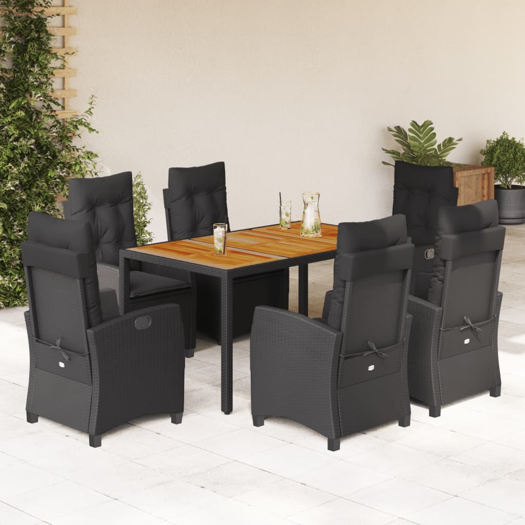 vidaXL 3-delige Tuinset met kussens poly rattan zwart