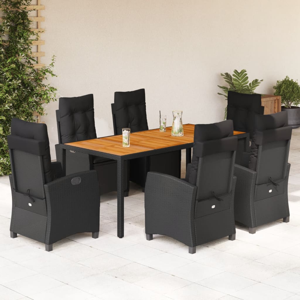 vidaXL 3-delige Tuinset met kussens poly rattan zwart