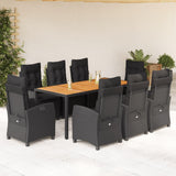 vidaXL 3-delige Tuinset met kussens poly rattan zwart