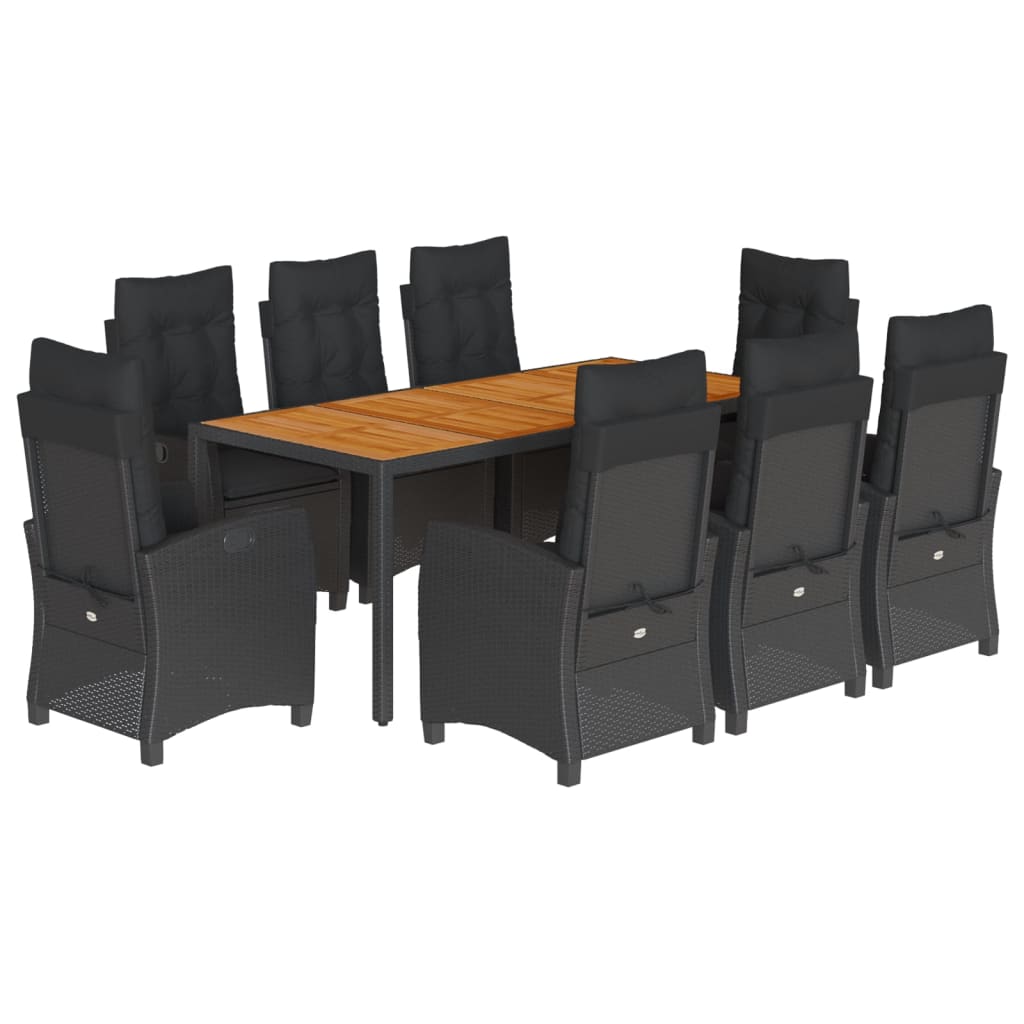 vidaXL 3-delige Tuinset met kussens poly rattan zwart