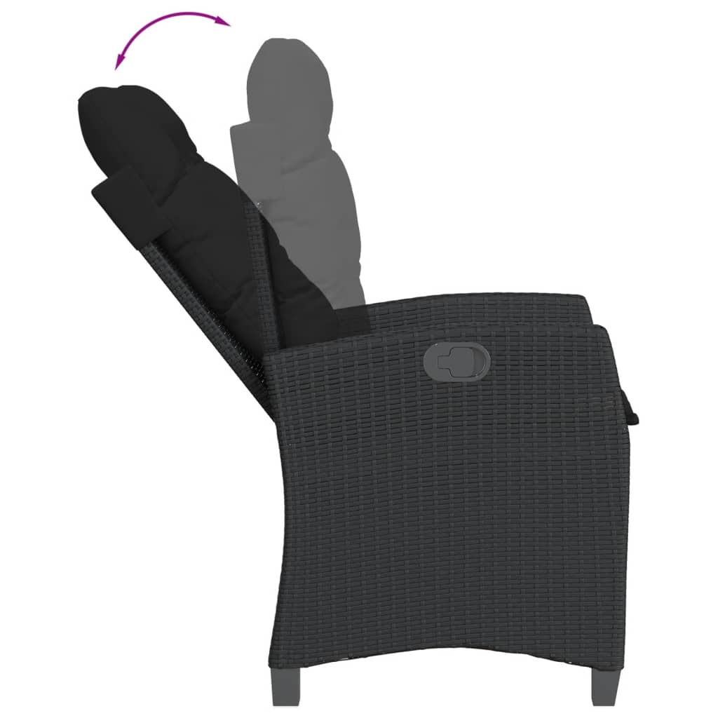 vidaXL 3-delige Tuinset met kussens poly rattan zwart