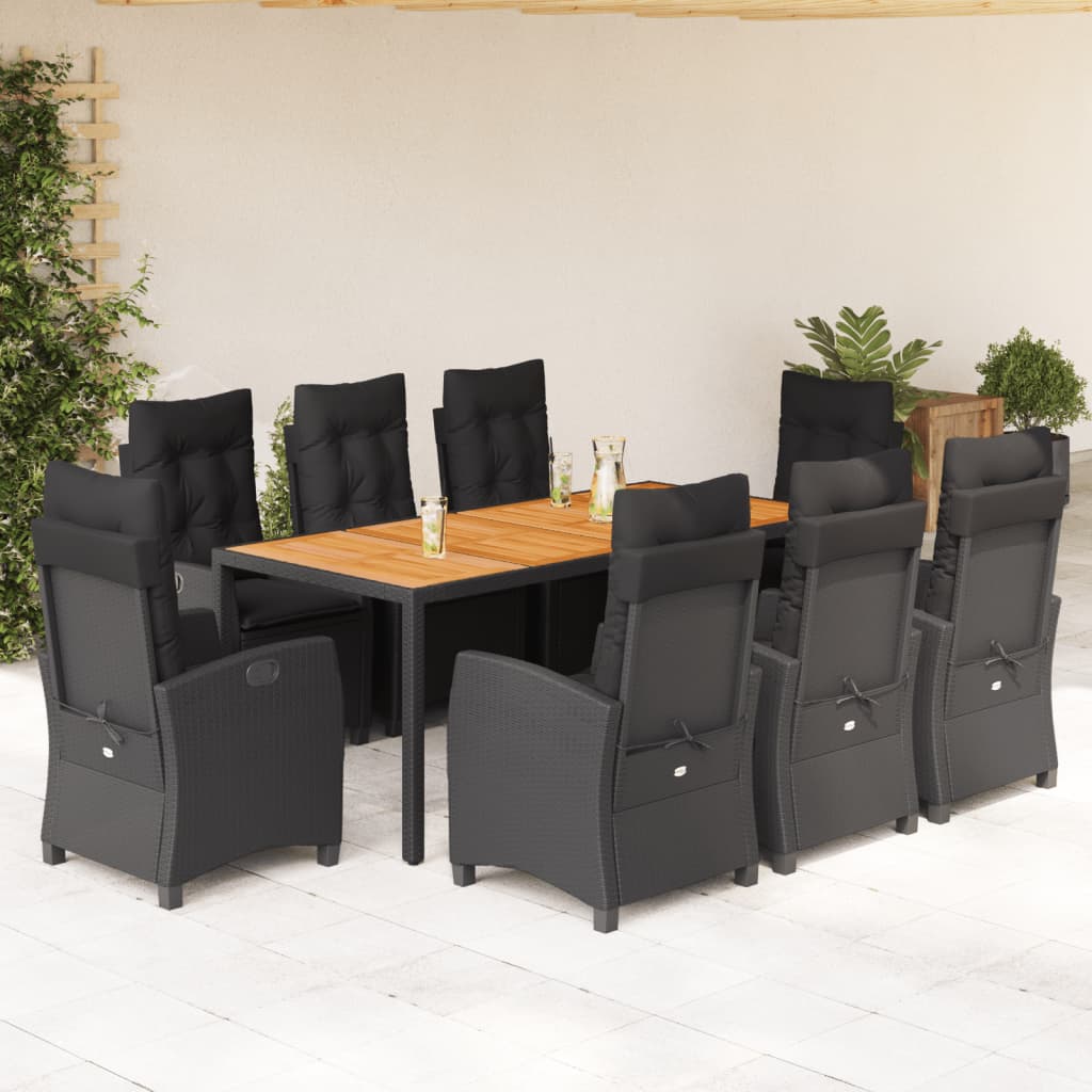 vidaXL 3-delige Tuinset met kussens poly rattan zwart