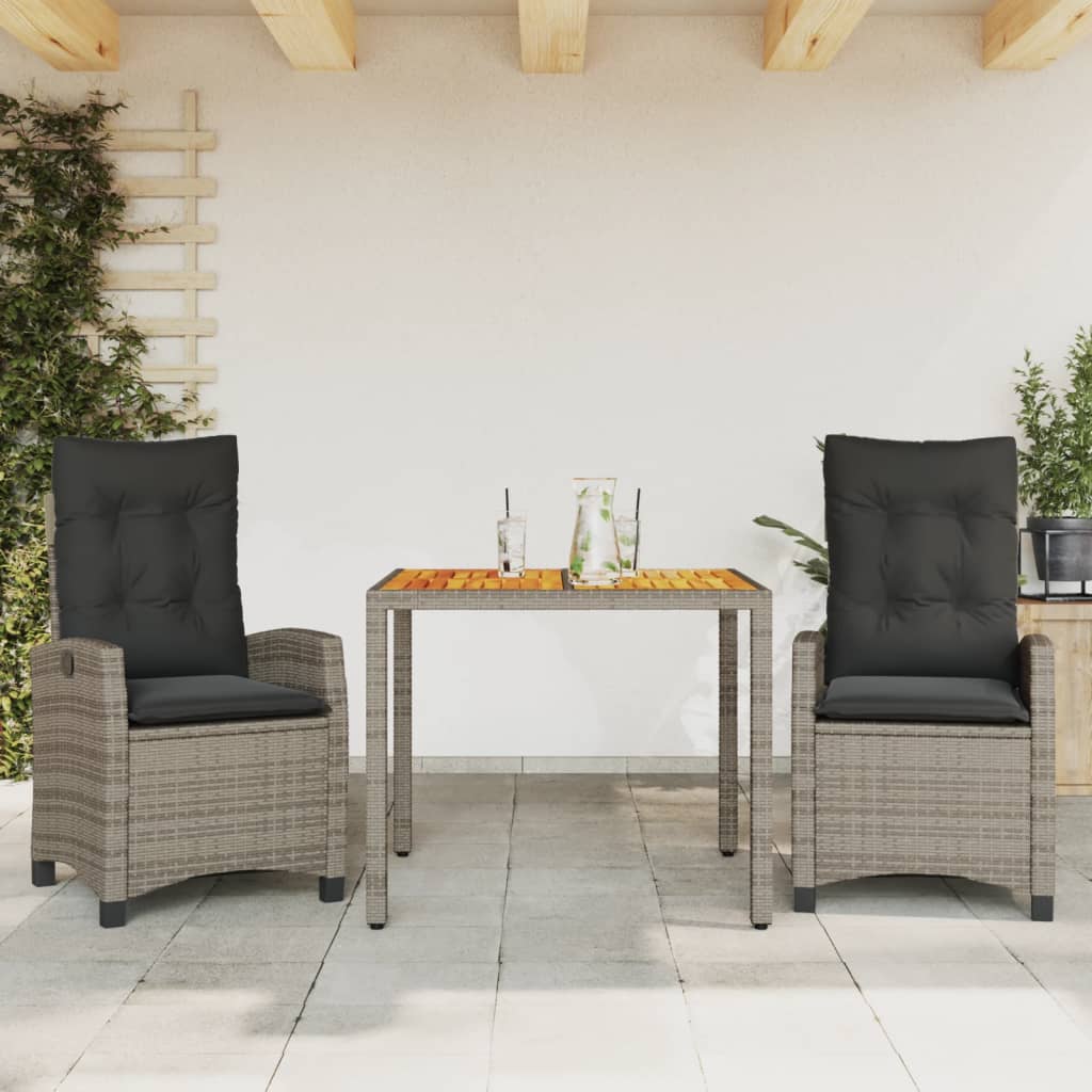 vidaXL 3-piece Garden Lounge Set with Cushions Poly Rattan Grey
