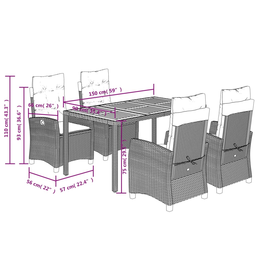 vidaXL 3-piece Garden Lounge Set with Cushions Poly Rattan Grey