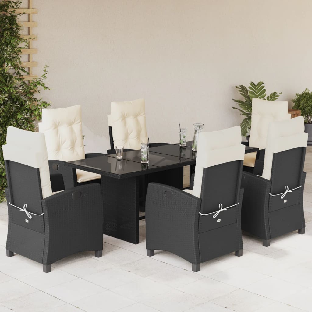 vidaXL 7-delige Tuinset met kussens poly rattan zwart