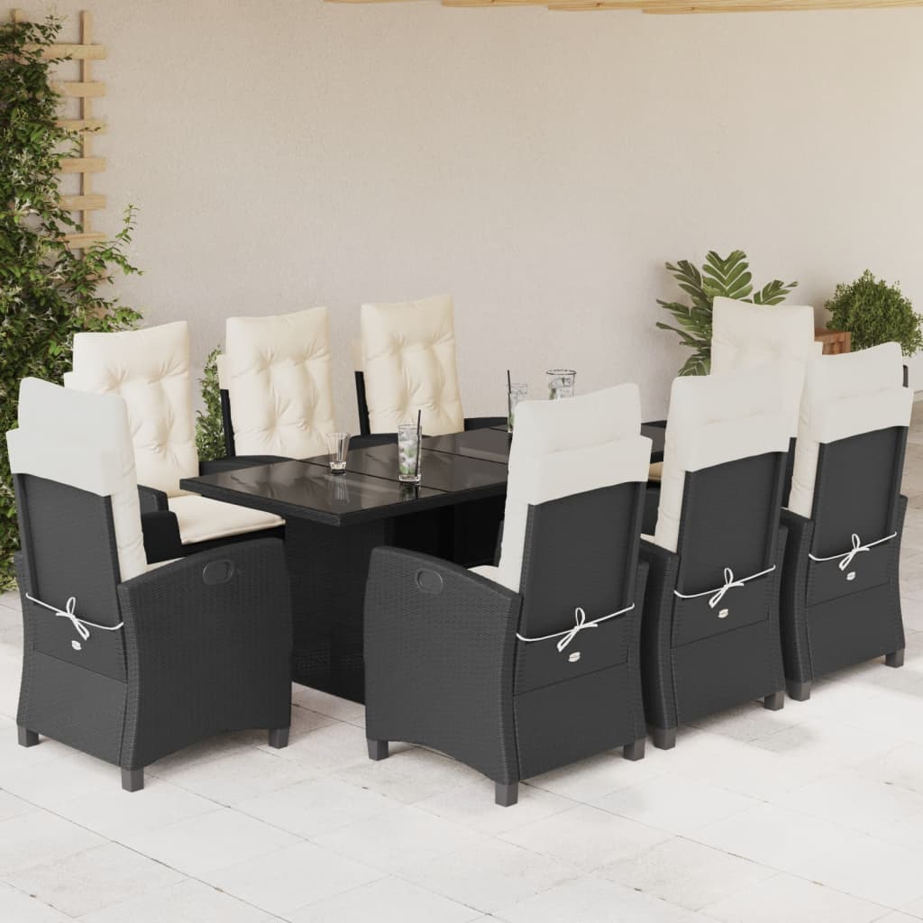 vidaXL 7-delige Tuinset met kussens poly rattan zwart