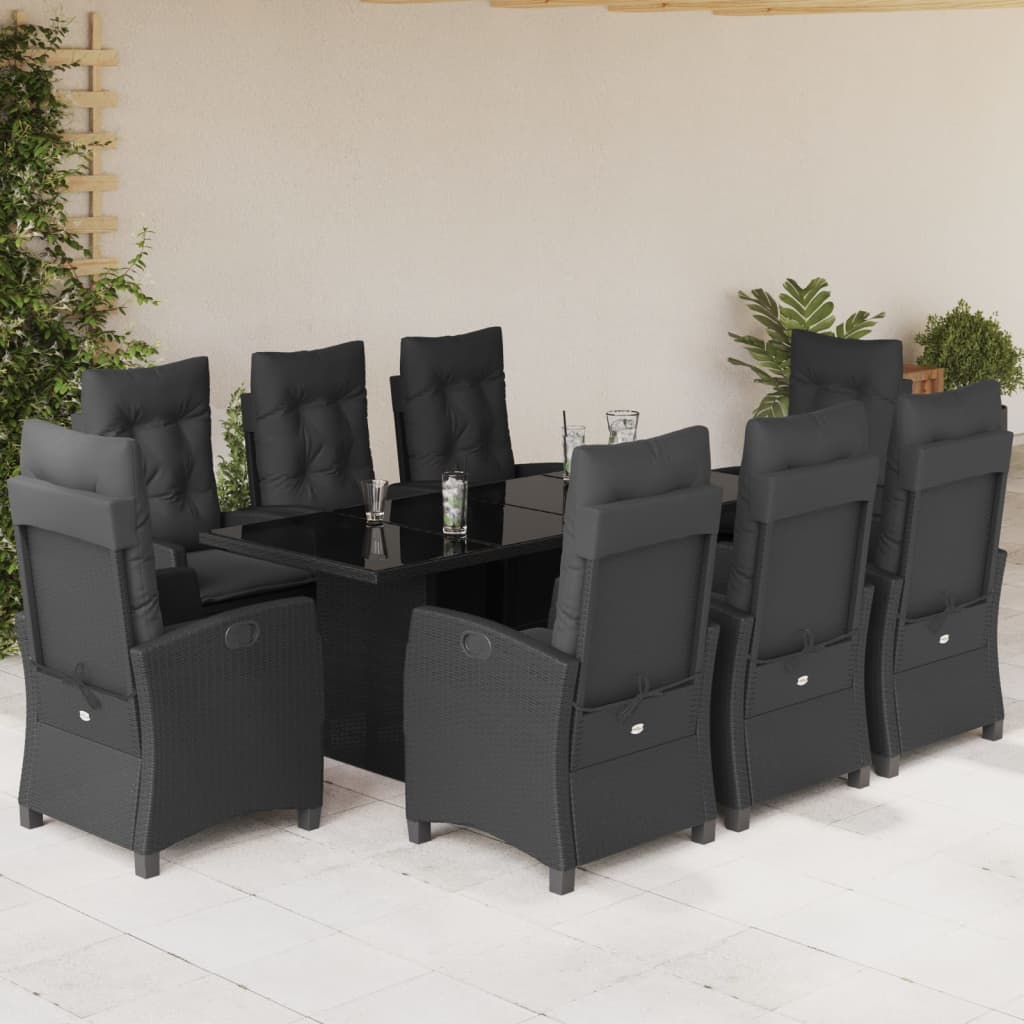 vidaXL 7-delige Tuinset met kussens poly rattan zwart