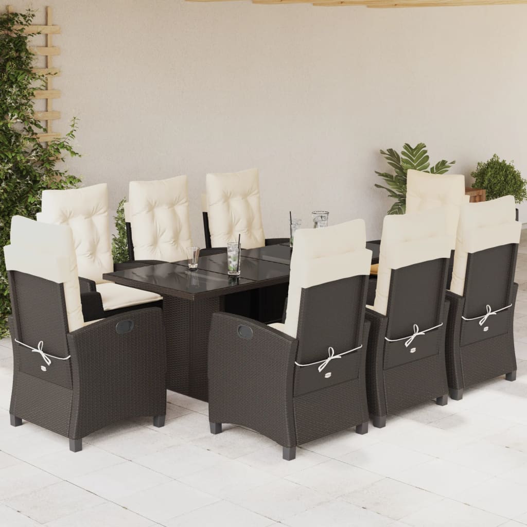 vidaXL 7-delige Tuinset met kussens poly rattan zwart