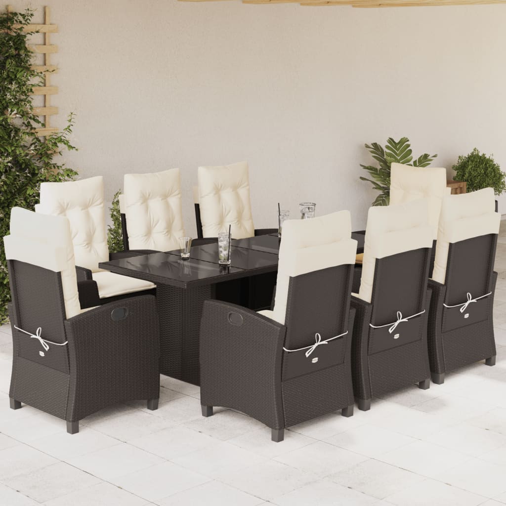 vidaXL 7-delige Tuinset met kussens poly rattan zwart