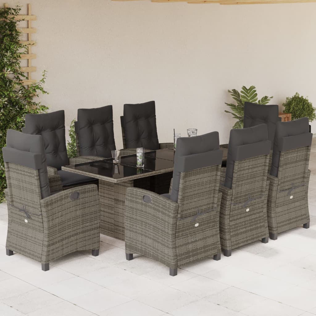 vidaXL 7-delige Tuinset met kussens poly rattan zwart