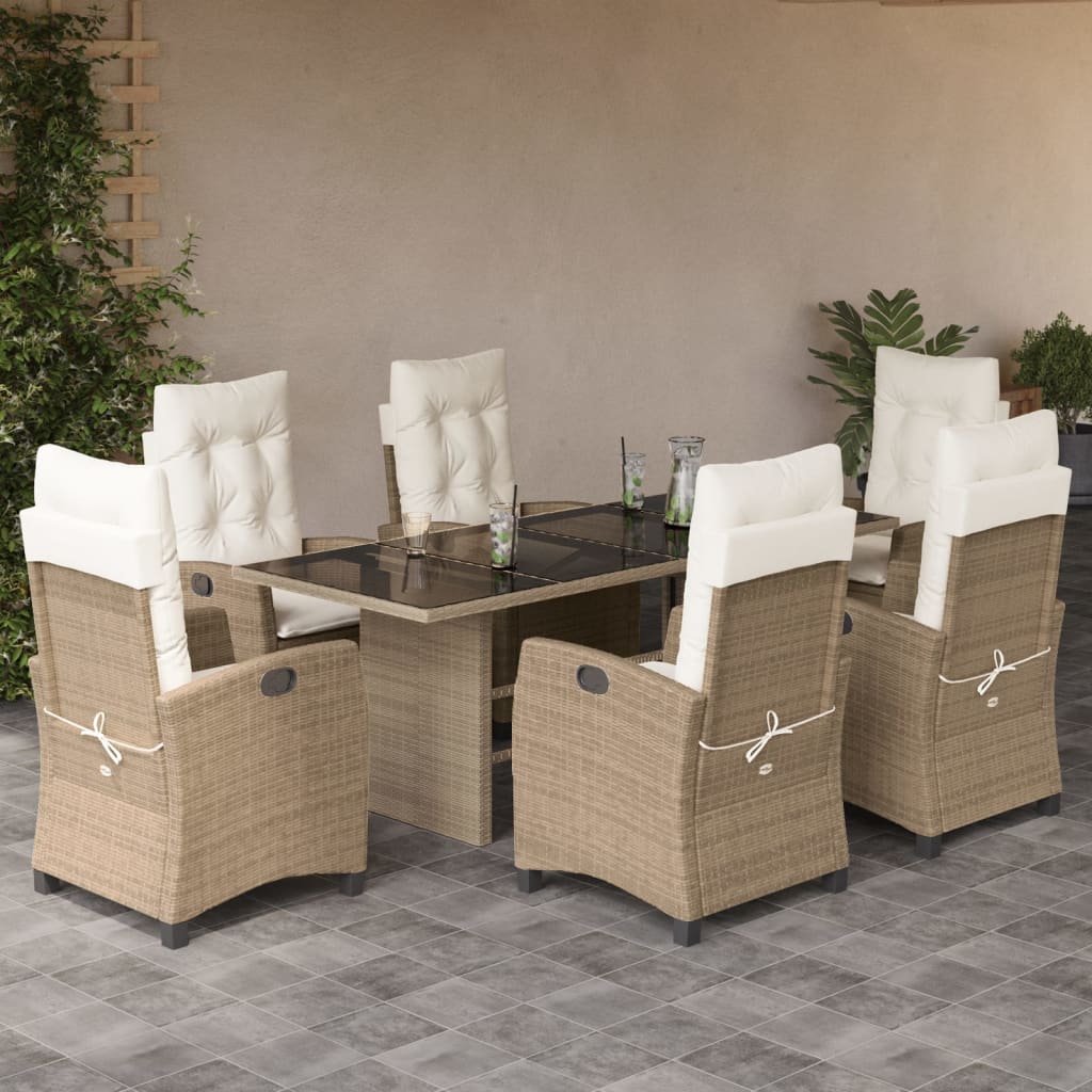 vidaXL 7-delige Tuinset met kussens poly rattan zwart
