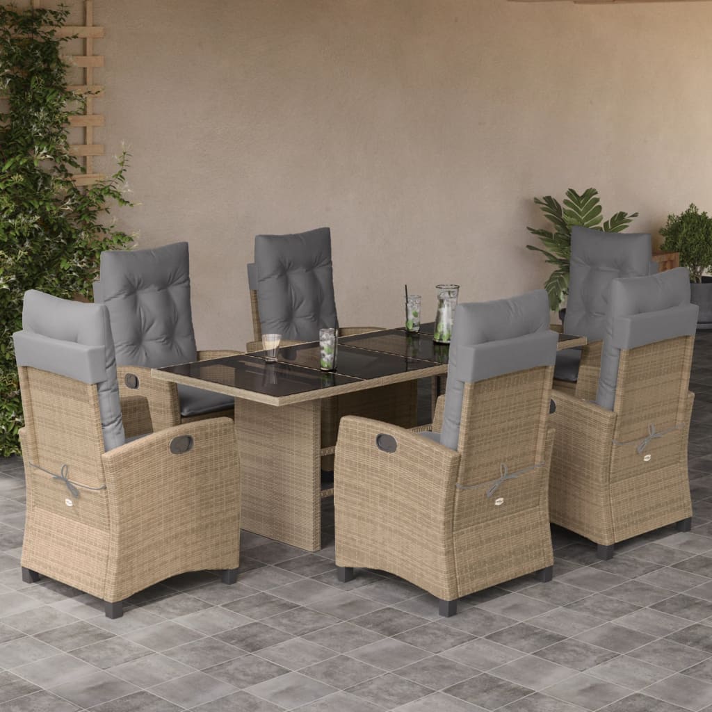 vidaXL 7-delige Tuinset met kussens poly rattan zwart