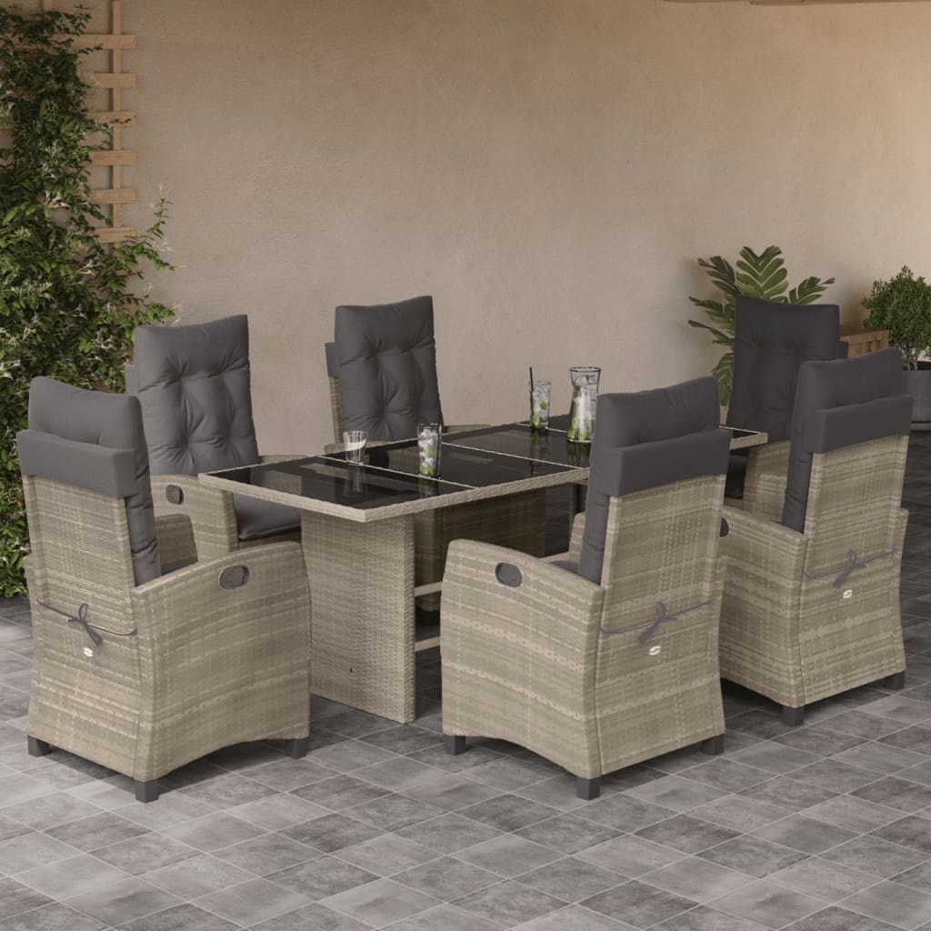 vidaXL 7-delige Tuinset met kussens poly rattan zwart