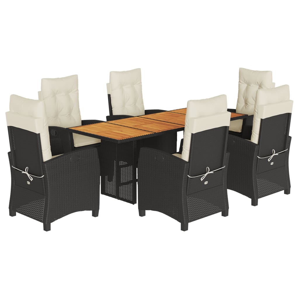 vidaXL 7-delige Tuinset met kussens poly rattan zwart