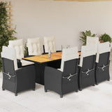 vidaXL 7-delige Tuinset met kussens poly rattan zwart