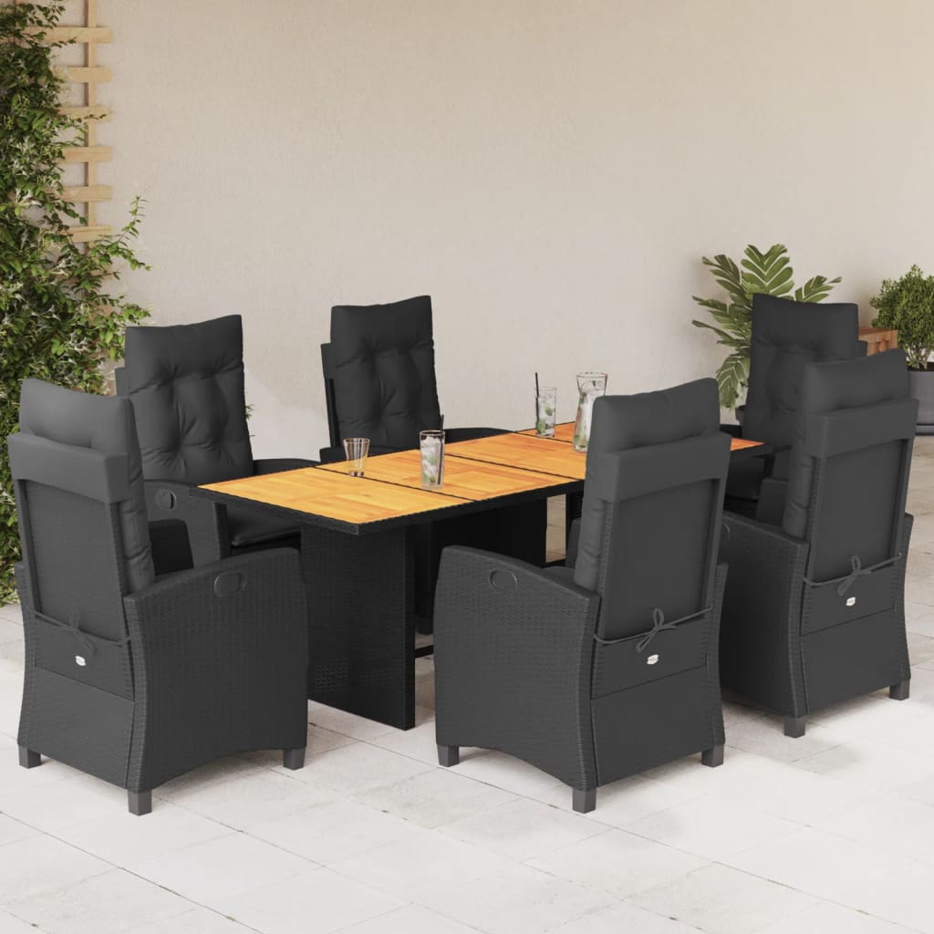vidaXL 7-delige Tuinset met kussens poly rattan zwart