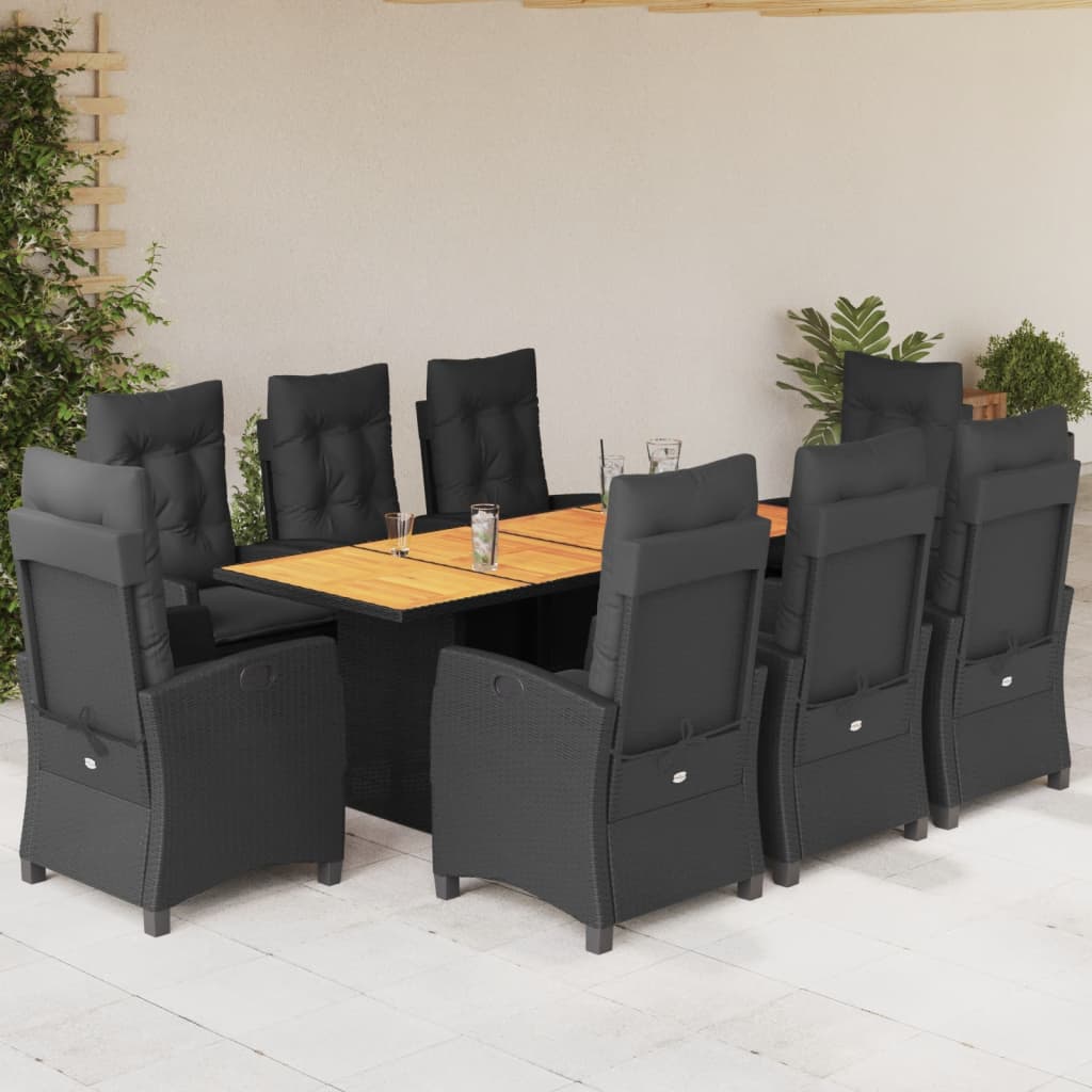 vidaXL 7-delige Tuinset met kussens poly rattan zwart