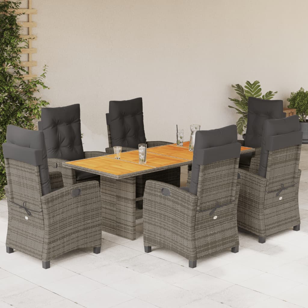 vidaXL 7-delige Tuinset met kussens poly rattan zwart
