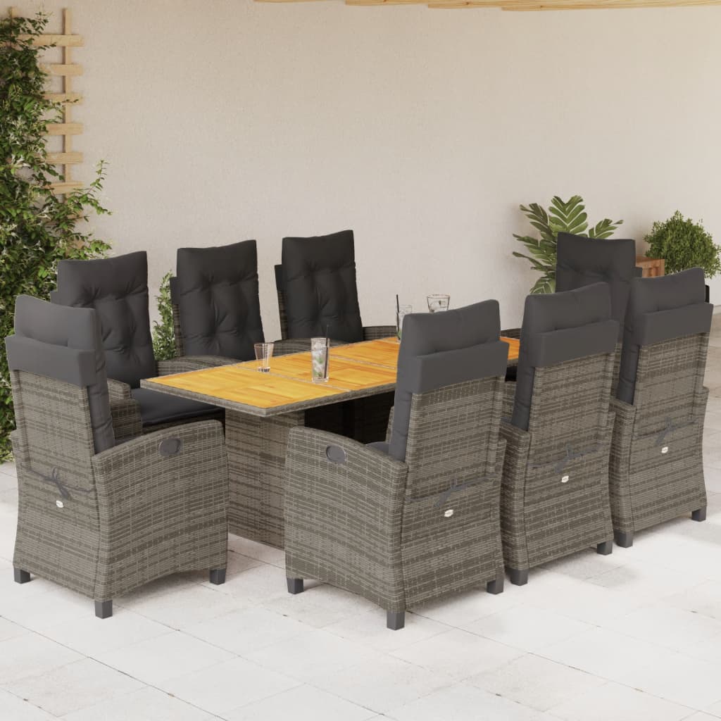 vidaXL 7-delige Tuinset met kussens poly rattan zwart