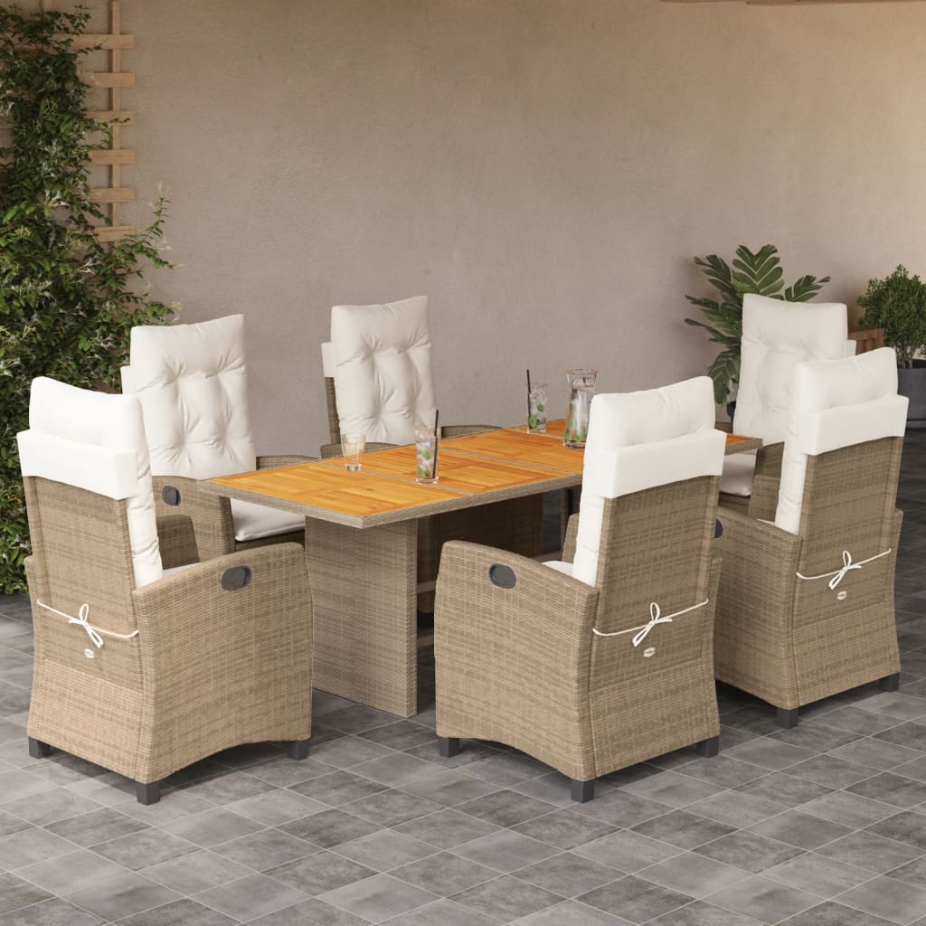 vidaXL 7-delige Tuinset met kussens poly rattan zwart